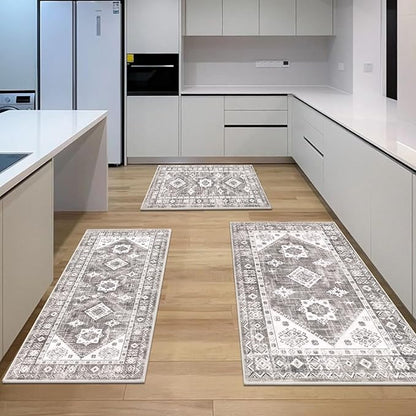 HEBE Boho Kitchen Rug Sets 3 Piece with Runner Non Slip Kitchen Rugs and Mats Washable Kitchen Mats for Floor Thick Kitchen Floor Mat Carpet Runner Rugs for Hallway Laundry Holiday Decor