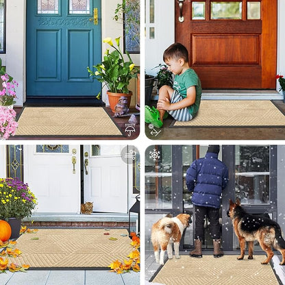 Smiry Front Door Mat Outside Entrance, Heavy Duty Sturdy Natural Rubber Doormat, Trap Dirt and Moisture, Easy Clean Low Profile Welcome Floor Mats for Indoor Outdoor Entry, 35X23 Inch, Beige