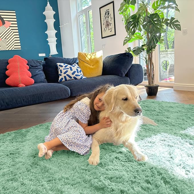 OLANLY 2x8 Machine Washable Runner Rugs for Hallway, Soft Fluffy Shaggy Bedside Rugs for Bedroom, Living Room, Indoor Floor Carpet for Kids Girls Boys, Nursery Rooms, Home Decor Aesthetic, Mint Green