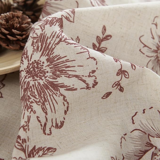 jinchan Linen Blend Curtain Floral Curtains for Living Room 45 Inch Length Farmhouse Brick Red Printed Curtain Rod Pocket Back Tab Peony Flower Patterned Drapes Curtains Set 2 Panels