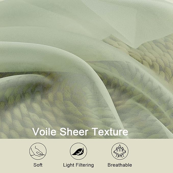 Cafe Curtains 36 Inch Length Tier 2 Pieces, Modern Soft Airy Sheer Kitchen Short Curtains for Small Window, Rod Pocket Small Curtain for Bathroom Basement, Light Green, 42" Wx36 L Inches