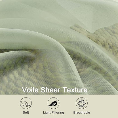 Cafe Curtains 36 Inch Length Tier 2 Pieces, Modern Soft Airy Sheer Kitchen Short Curtains for Small Window, Rod Pocket Small Curtain for Bathroom Basement, Light Green, 42" Wx36 L Inches