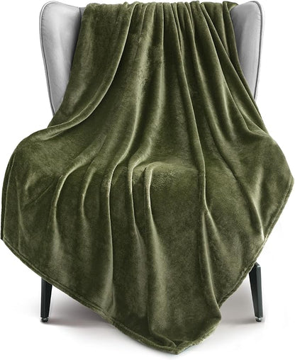 Exclusivo Mezcla Fleece Olive Green Throw Blanket for Couch, Sofa, Super Soft and Warm Blankets, All Season, Cozy, Plush, Lightweight, 50x60 Inches