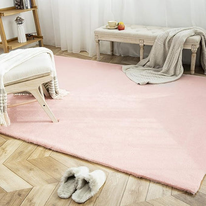 Ashler Faux Fur Rug, Ultra Soft Faux Rabbit Fur, Pink Area Rugs, 6 x 9 Feet Rectangle, Machine Washable Nursery Decor Throw Rugs for Bedroom, Kids Room, Living Room