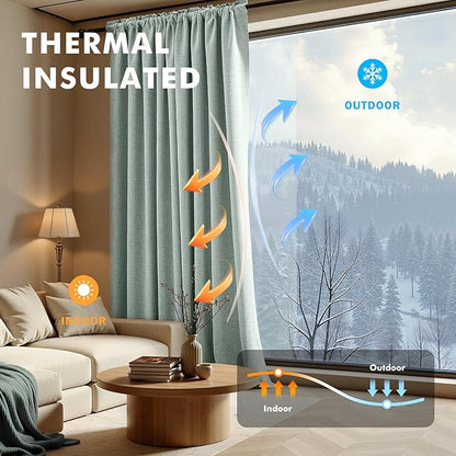 MIULEE 100% Blackout Linen Curtains for Bedroom, Seafoam Green Solid Luxury Decor Thermal Insulation Room Darkening Drapes for Living Room Nursery Back Tab Rod Pocket 42 x 72 Inches, 2 Panels