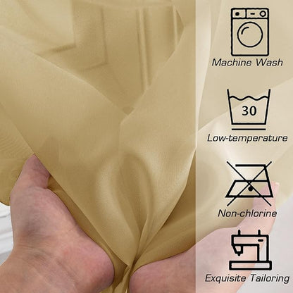 Simplebrand Gold Sheer Valances 14 Inches Long for Living Room Pocket 2 Panel Light Filtering Sheer Translucent Valence Toppers for Window Kitchen Bathroom Bedroom Ivory 42x14 Inch Length