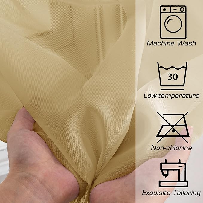 Simplebrand Gold Sheer Curtains 84 Inches Long 2 Panels, Light Filtering Rod Pocket Solid Color Window Sheer Curtain Panels, Elegant Curtains & Drapes for Living Room, Bedroom (Gold, 42" W x 84" L)