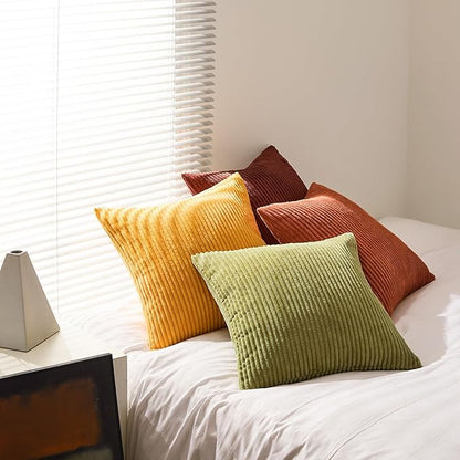 Topfinel Fall Burnt Orange Throw Pillow Covers 16x16 Set of 4,Corduroy Striped Decorative Cushion Cases for Couch Living Room Sofa Guest Bedroom Fluffy,Small Cute Shams