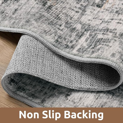 AMOAMI 2 x 10 Hallway Runner Rug Non Slip Super Soft Long Runner Rugs Machine Washable Low Pile Modern Abstract Runners for Hallways for Bedroom Laundry Room Kitchen, Grey