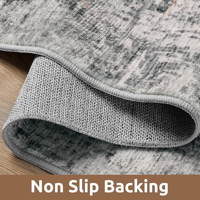 6 x 9 Area Rugs for Living Room, Machine Washable Non Slip Rug Ultra Soft Low Pile Indoor Carpet Modern Abstract Rugs for Bedroom Office Room Dining Room Beside, Grey