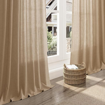 Sand Beige Linen Curtains for Living Room 105 Inches Long Simple Modern Light Filtering Semi Sheer Curtain Back Tab Rustic Farmhouse Luxury Home Decor Drapes for Bedroom Dinner Room 52x105, 2 Panels