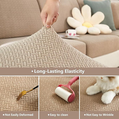 Couch Cushion Covers for Sofa Couch Covers Wear-Resistant Universal Sofa Cover Washable Stretch for Sectional Slipcovers (Texture-Brown,Extra Large Single Seat Cover)