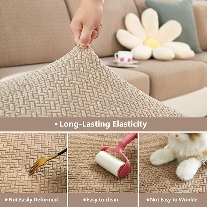 Couch Cushion Covers for Sofa Couch Covers Wear-Resistant Universal Sofa Cover Washable Stretch for Sectional Slipcovers (Texture-Light Coffee,Back Cover M)