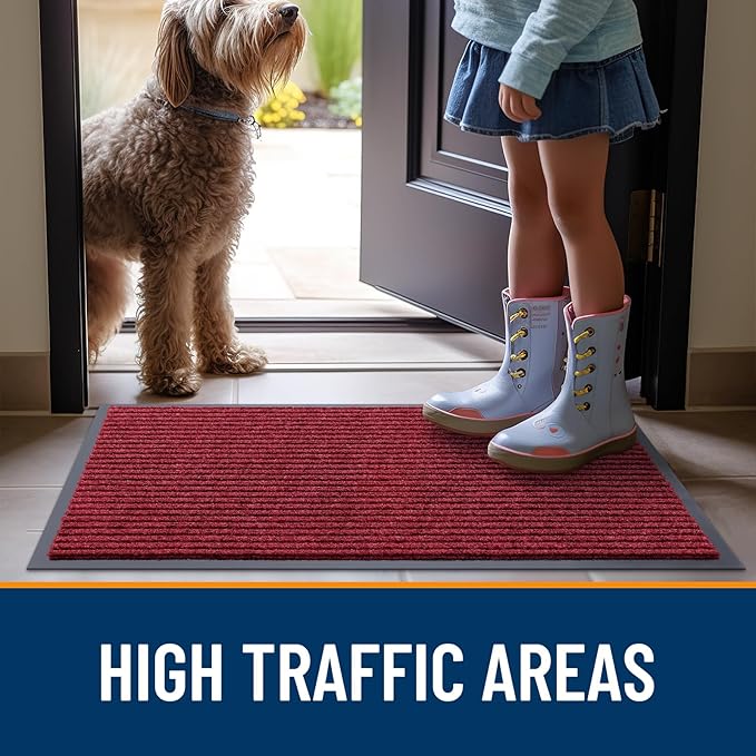 OLANLY Front Door Mat Indoor Outdoor Entrance, Waterproof Heavy Duty Doormat, Fade Resistant, Low Profile, Easy Clean Patio Porch Welcome Floor Mats for Entry, 59x35, Wine Red