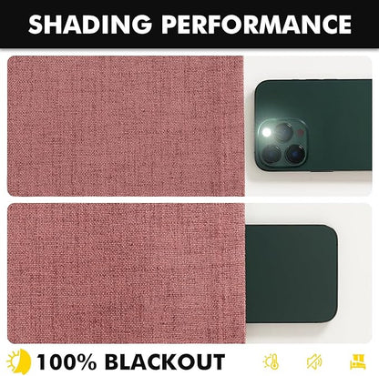 MIULEE 100% Blackout Linen Curtains for Bedroom, Dusty Rose Solid Luxury Decor Thermal Insulation Room Darkening Drapes for Living Room Nursery Back Tab Rod Pocket 42 x 72 Inches, 2 Panels