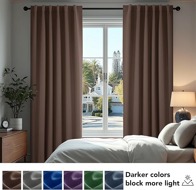 Deconovo Blackout Curtains, Thermal Insulated, W42 x L95 2 Panels, Back Tab, Machine Washable, Room-Darkening Drapes for Bedroom/Living Room Brown