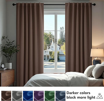 Deconovo Blackout Curtains, Thermal Insulated, W70 x L63 2 Panels, Back Tab, Machine Washable, Room-Darkening Drapes for Bedroom/Living Room Brown