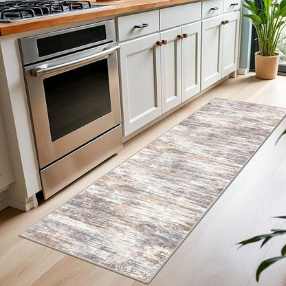 KOZYFLY Modern Abstract Washable Rug Runner 2x7 Hallway Runner Rug Non-Slip Soft Kitchen Runner Rugs, Print Multi Grey/Orange Striped Carpet Runner for Entryway Bathroom