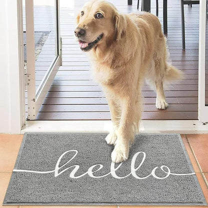 EARTHALL Door Mat Outside Inside Hello Doormat, 36"x24", Durable Floor Mat Non Slip Mat Ultra Absorb Mud Easy Clean Front Doormat for Garage, Entryway, Patio, High Traffic Areas, Grey