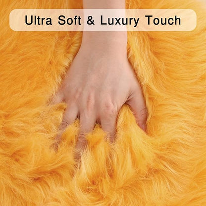 duduta Yellow Faux Sheepskin Fur Rug 3x5 ft, Fluffy Shag Bedroom Dorm Nursery Playroom Carpet Rug Non Slip Washable