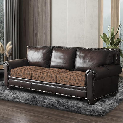 Leather Look Couch Cushion Covers Sofa Seat Slipcovers Sets Couches Furniture Protector for Sectional Armchair Loveseat Pets Kids Stretch Spandex Fabric (3 Cushion Sofa, Brown 01Flower)