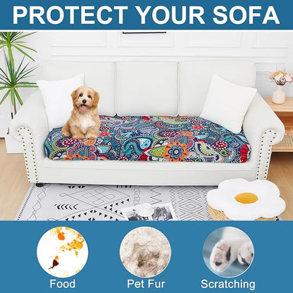 Smiry Printed Couch Cushion Covers, Stretch Soft Couch Covers for Sofa, Washable Non-Slip Sofa Slipcover Furniture Protector for Indoor and Outdoor (Large, Blue Green)