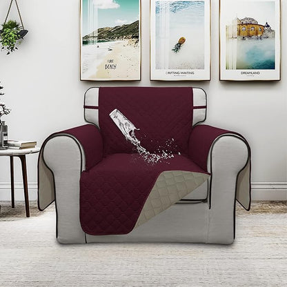 ISSUNTEX Double Protection 100% Waterproof Chair Sofa Covers for Living Room, Couch Covers for Chair Sofa, Reversible Furniture Protector Sofa Cover for Dogs, Pets, Kids (Chair, Wine/Beige)