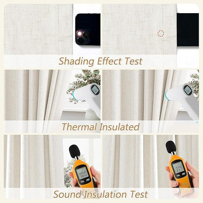 Guken 100% Blackout Cream Linen Curtains 40 Inch Wide by 36 Inch 2 Panels Set for Living Room Bedroom Back Tab Thermal Insulated Black Out Linen Drapes Room Darkening Window Curtains