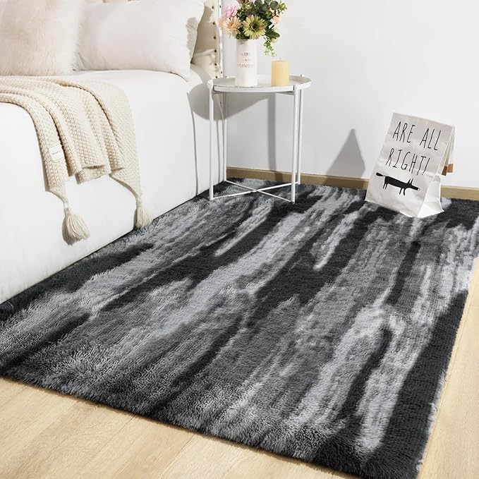 TWINNIS Super Soft Shaggy Rugs Fluffy Carpets, 5x8 Feet, Indoor Modern Plush Area Rugs for Living Room Bedroom Kids Room Nursery Home Decor, Upgrade Anti-Skid Rectangular Fuzzy Rug, Charcoal Grey