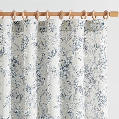 jinchan Floral Curtains 96 Inches Long Blue Flower Linen Farmhouse Curtain for Living Room French Country Vintage Curtain Rod Pocket Curtains Set 2 Panels Blue Floral Printed