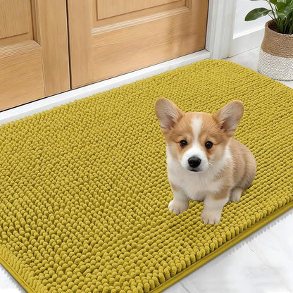 OLANLY Dog Door Mat for Muddy Paws 24x16, Absorbs Moisture and Dirt, Absorbent Non-Slip Washable Doormat, Quick Dry Chenille Mud Mat, Entry Indoor Entryway Carpet for Inside Floor, Mustard Yellow
