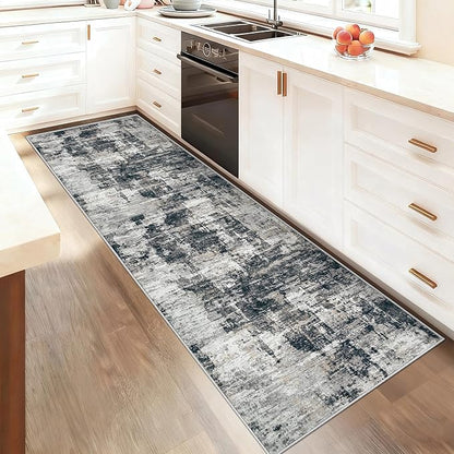 XLUEZ 2x8 Runner Rug for Hallway, Washable Modern Abstract Runner Rugs Neutral Soft Non Slip Kids Rug Stain Resistant Indoor Runners for Entryway Bedroom Kitchen Laundry Room(BlackGrey, 2'x8')