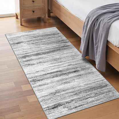 2x4 Washable Entryway Runner Rugs: Easy-to-Clean Runners for Hallway Bedroom - Stain and Water Resistant Rug with Non-Slip Backing - Soft Low-Pile Door Mat Kitchen Carpet Grey