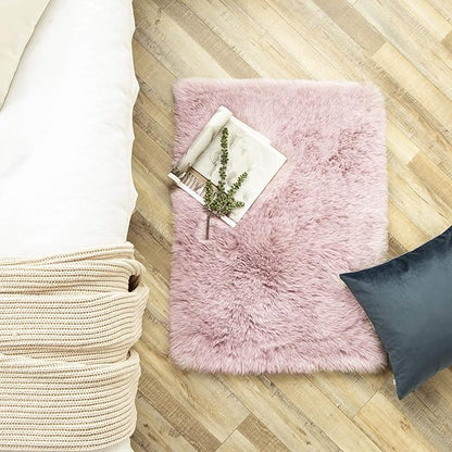 Ashler HOME DECO Soft Fox Faux Fur Chair Couch Cover Area Rug for Bedroom Floor Sofa Living Room Pink White Rectangle 2 x 3 Feet