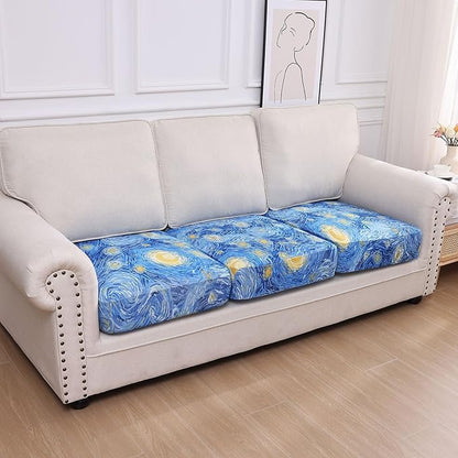 hyha Printed Couch Cushion Covers, Floral Sofa Covers Washable for 3 Cushion Couch, Stretch Pattern Outdoor Cushion Covers for Patio Furniture with Elastic Bottom(3 Packs, Starry Sky)