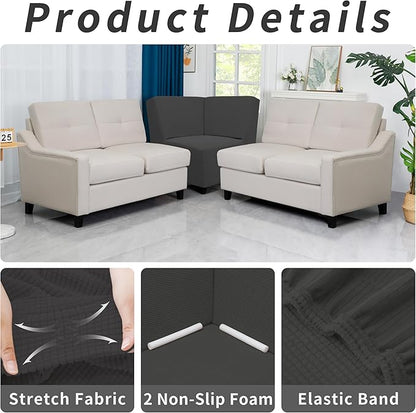 Easy-Going Stretch Sectional Corner Sofa Slipcover 1-Piece Couch Sofa Cover Furniture Protector Soft with Elastic Bottom for Kids, Pet, Spandex Jacquard Fabric Dark Gray