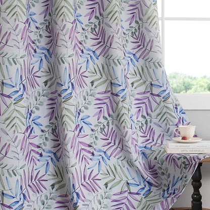 SimpleHome 100% Blackout Curtains for Bedroom, Floral Curtains 84 inches Long Purple Green Blue Drapes Grommet 2 Panels Set Leaf Patterns