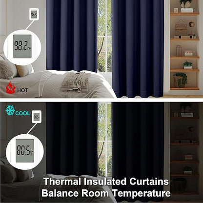 Simplebrand Ava Navy Blue Blackout Curtains for Bedroom 84 Inch Length 2 Panels Set, Solid Thermal Insulated Privacy Living Room Window Treatment Curtains Blackout Drapes, W40 x L84 Inch, Navy Blue