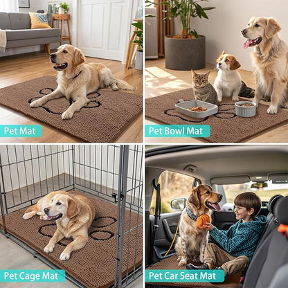 Smiry Dog Door Mat for Muddy Paws, Absorbent Dirt Trapper Non Slip Quick Dry Washable Chenille Mat for Mud Dogs, Entry Rug for Indoor and Outdoor (71x46 Inches, Camel and Black)
