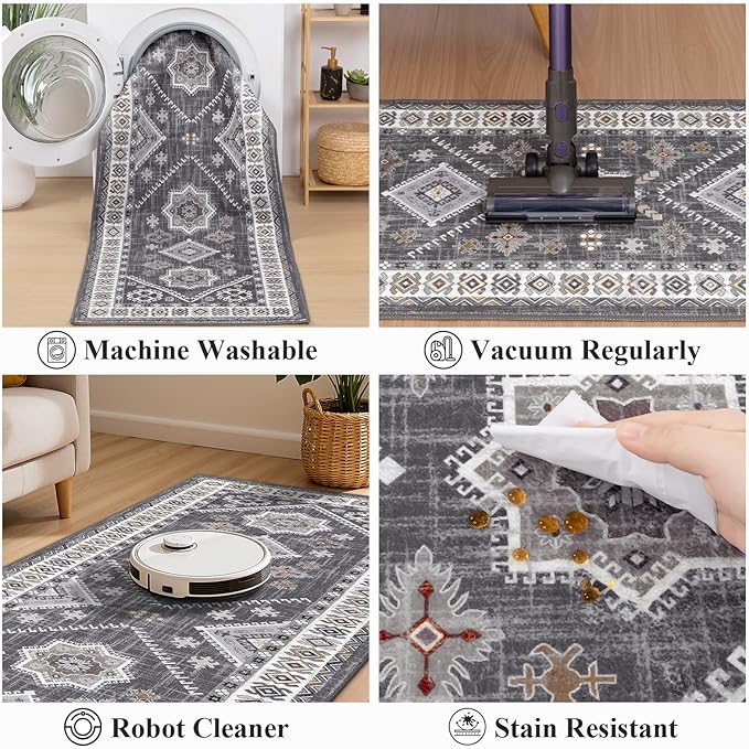 HEBE Washable Kitchen Rugs Runner 2'x 6', Non Slip Hallway Runner Rug, Low Pile Entryway Rug Laundry Room Mat Kitchen Carpet Runners for Hallways, Bathroom, Laundry, Bedside Rug