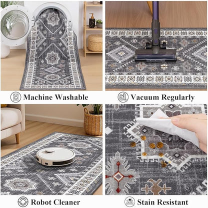 HEBE Washable Kitchen Rugs Runner 2'x 8', Non Slip Hallway Runner Rug, Low Pile Entryway Rug Laundry Room Mat Kitchen Carpet Runners for Hallways, Bathroom, Laundry, Bedside Rug