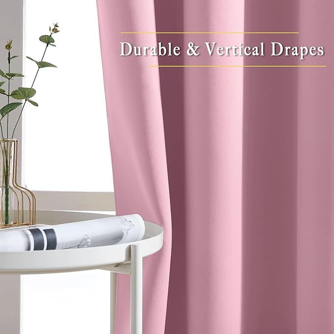 NICETOWN Blackout 80 inch Curtains for Doorway, Grommet Thermal Window Treatments Room Darkening Door Curtains for Bedroom/Home Family, Crystal Pink, W46 x L80, 2 Panels