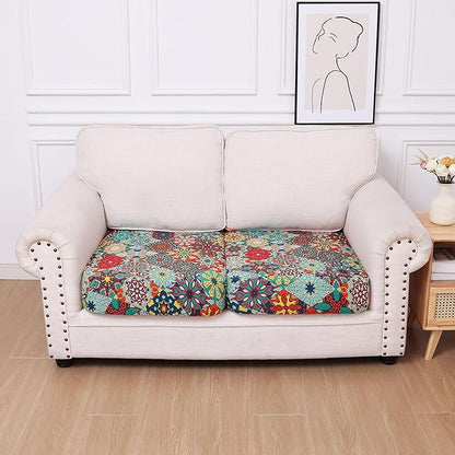 hyha Printed Couch Cushion Covers, Floral Sofa Covers Washable for 2 Cushion Couch, Stretch Pattern Outdoor Cushion Covers for Patio Furniture with Elastic Bottom(2 Packs, Diamond Mandala)