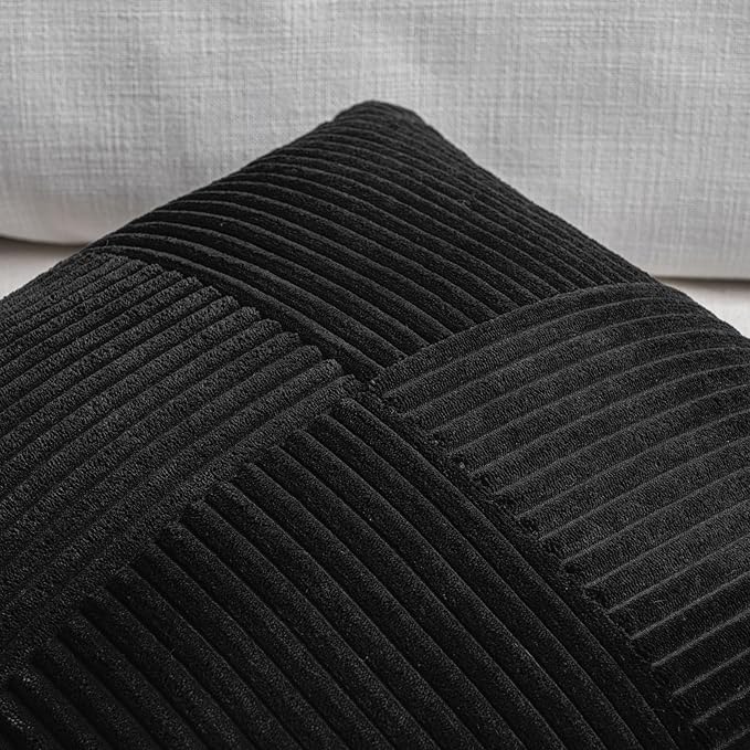 Fancy Homi 2 Packs Black Decorative Throw Pillow Covers 16x16 Inch for Living Room Couch Bed Sofa, Rustic Farmhouse Boho Home Decor, Soft Corss Patchwork Corduroy Textured Square Cushion Case 40x40 cm
