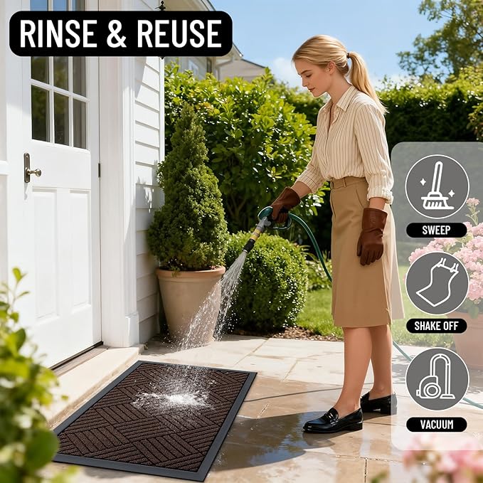 OLANLY Front Door Mat Outside Entrance 33x21, Absorbent, Heavy Duty Sturdy Natural Rubber Doormat Indoor Outdoor, Stain and Fade Resistant, Non-Slip Low Profile Floor Mat for Entryway, Brown Diamond