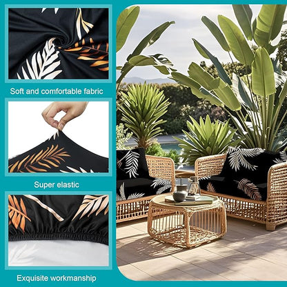 14Pcs Stretch Patio Cushion Covers,Outdoor Couch Covers Replacement,Outdoor Couch & Sofa Slipcovers,for Patio Furniture Cushion Cover,Washable Reusable Furniture Protector (Coconut Ttrees,Cover Only)