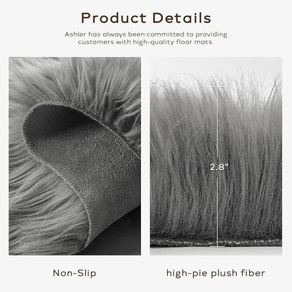 Ashler Faux Fur Rug - Fluffy Shaggy Area Rug, Ultra Soft 2 x 3 Feet Rectangle, Dark Grey Fuzzy Machine Washable Shag, Nursery Decor Throw for Bedroom, Living Room