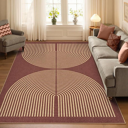 Lahome Enfys Modern Rainbow Easy Jute Outdoor Rug 5x7, Stain Resistant Red Dining Room Patio Rug, Farmhouse Non Slip Non Shedding Indoor Outdoor Carpet for Living Room Office Bedroom Deck Backyard