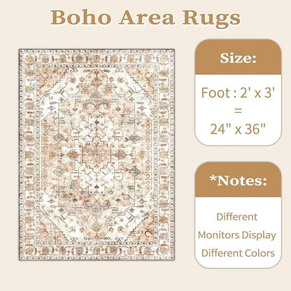 SERISSA Boho Rugs for Entryway, 2x3 Peach Cream Entryway Rug Non-Slip Washable Small Area Rug, Ultra Soft Vintage Low-Pile Indoor Door Mat Floor Carpet for Entrance Bedroom Kitchen Bathroom