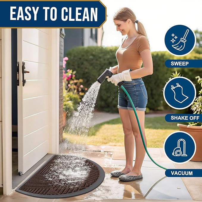 Smiry Half Circle Front Door Mat Outside Entrance, Heavy Duty Sturdy Natural Rubber Doormat, Trap Dirt and Moisture, Low Profile Mats for Indoor Outdoor Entry, Irregular Triangle (47x32, Dark Brown)